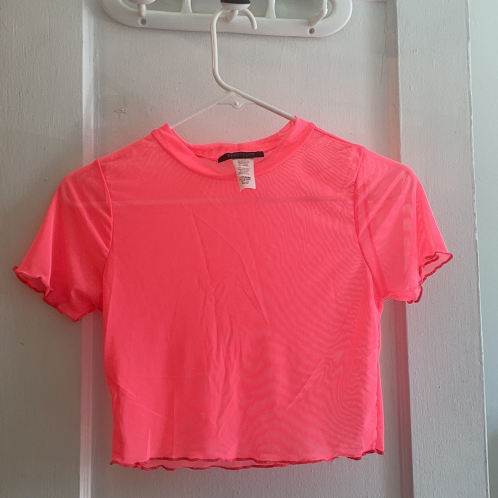 Hot pink, mesh see through crop top, size S